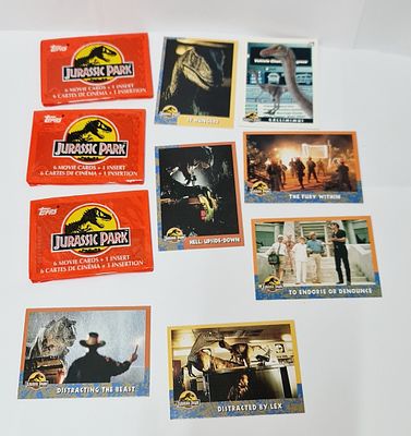 לוט של 3 חבילות סגורות ועם 7 קלפים נוספים מסדרת פארק היורה שנות התשעים