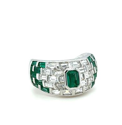 18K WHITE GOLD 9.43G RING NATURAL EMERALD C-0.60CT S-1.40CT NATURAL DIAMOND 1.10CT D/VS