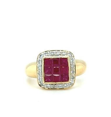 18K YELLOW GOLD 7.4G RING RUBY-1.00CT DIA-0.20CT D-F/SI1-2 SIZE 53