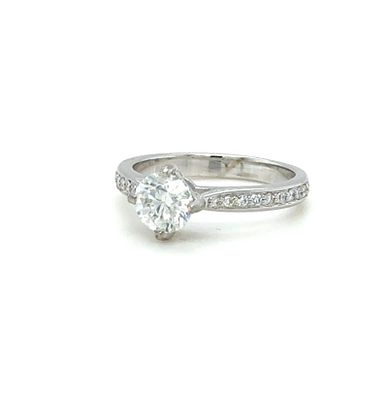 18K WHITE GOLD 3.63G NATURAL DIAMOND RING 1.00CT E-F/SI2 0.18CT D-F/VS SIZE-53