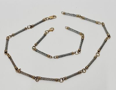 סט של שרשרת וצמיד עשויים זהב 14k עם שילוב מתכת לבנה