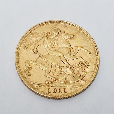 מטבע סוברין עשוי זהב 916 שנת 1911. כ 7.97 גרם