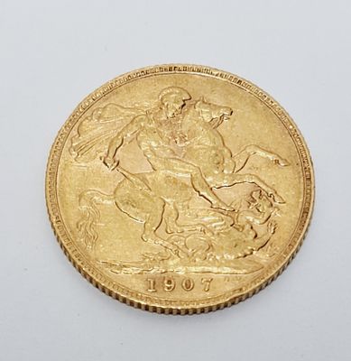 מטבע סוברין עשוי זהב 916 שנת 1907. כ 7.96 גרם