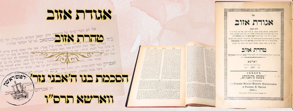 אגודת אזוב (לאבי ה'אבני נזר'), ווארשא תרס"ו – מהדורה ראשונה 
אגודת אזוב, ח"א, עם חידושים 