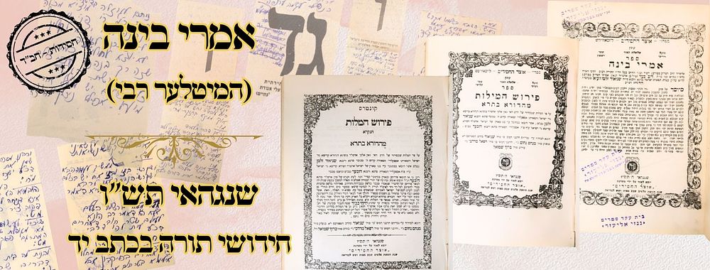 אמרי בינה (המיטלער רבי), שנגהאי תש"ו - חידושי תורה בכתב יד 
אמרי בינה , ופירוש המילות 