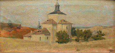Gil Saiz (Spanish school s. XX) - Gil Saiz (Spanish school s. XX) - View of a hermitage in Castile.