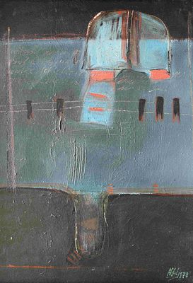 Signature unidentified. 1978 - Abstraction in blue. Oil on táblex. Signed and dated in the lower