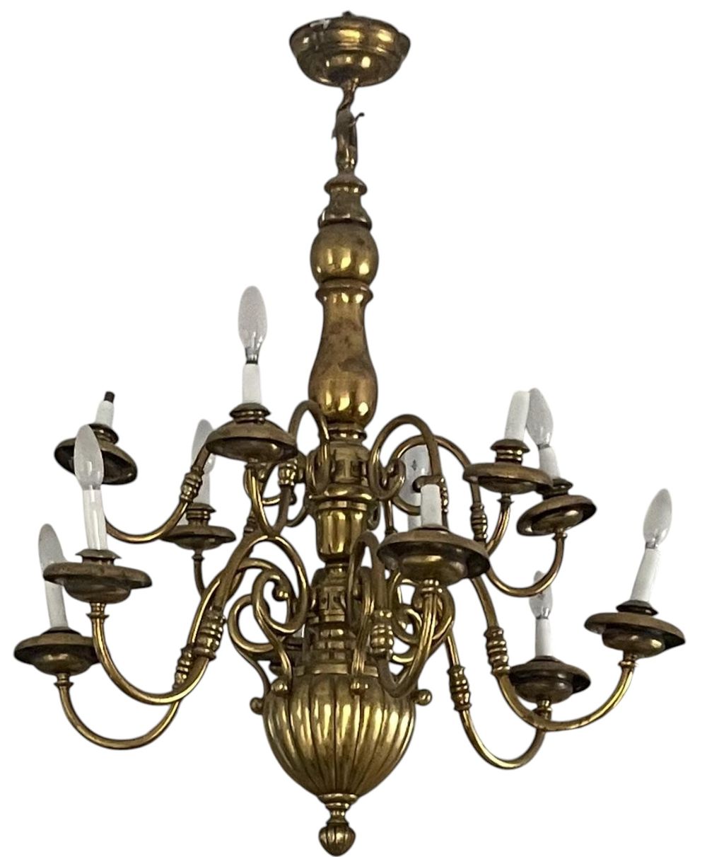 Anonymous, c. 1900 - Anonymous, c. 1900 - 12-light ceiling lamp. 12-light gilt bronze lamp on two 