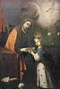 Anonymous Hispanic Colonial c. 1700 - St. Anne teaching the infant Virgin how to read. Oil on Image - 1
