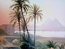 Views of the Pyramids of Giza, Egypt c. 1860/1880,pair of paintings. Tempera on cardboard. Both Image - 2