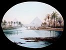 Views of the Pyramids of Giza, Egypt c. 1860/1880,pair of paintings. Tempera on cardboard. Both Image - 5