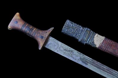 African Sword - Anonymous ca. 1900. Sword with its original scabbard made of metal, wood, and 