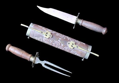 Anonymous Oriental ca. 1930 - Cutlery set. Set consisting of a fork and knife for carving food 