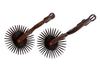 Pair of gold-plated spurs, c. 1930s. Pair of 19th century spurs made of steel, iron and gilt 