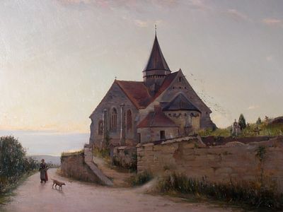 Jaume Vilallonga (1861-1904) - Church at Giverny (France). Signed and dated in the lower left 