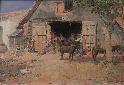 Jos&eacute; Benlliure Gil (Ca&ntilde;amelar, Valencia 1855 - Valencia 1937) - Costumbrist scene. Oil on panel. 