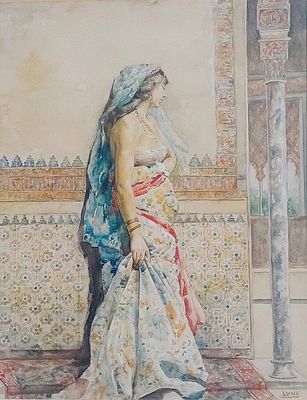 Juan Luna Novicio (1857–1899) – Orientalist Woman. Watercolour on paper. Signed and underlined 