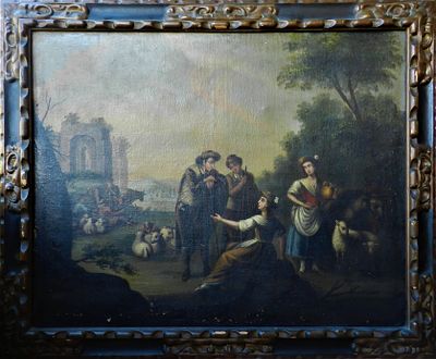Anonymous Spanish, ca. 1800 - Pastoral landscape. Oil painting on canvas. Spanish school c. 
