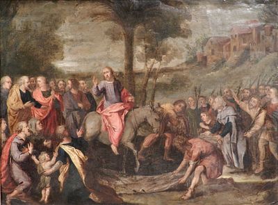 Anonymous 17th century Flemish - Entry of Jesus into Jerusalem. Oil on copper. 
Dimensions: 53.5 