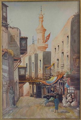 Alex (?) Cantaboni (20th century) - On the Nile. Watercolour on paper by the artist A. 