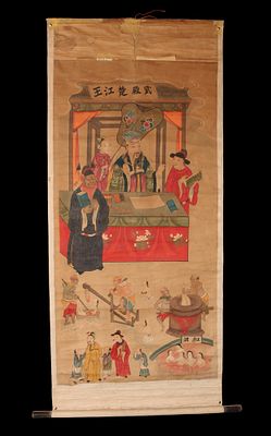 XIX century Oriental Anonymous - XIX century Oriental painting. Painted serge with scenes of 