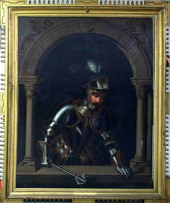 Anonymous, 19th century Europe – Knight in armour. Painting depicting a half-length knight in 
