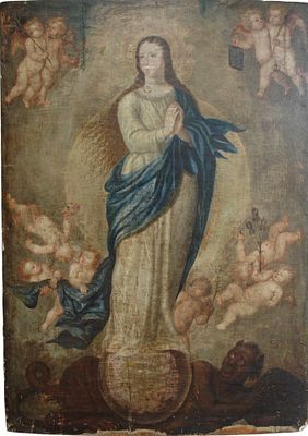 Anonymous Spanish 16th Century - Immaculate Conception. Oil on panel. Size: 149 x 106,5 x 2 cm. 