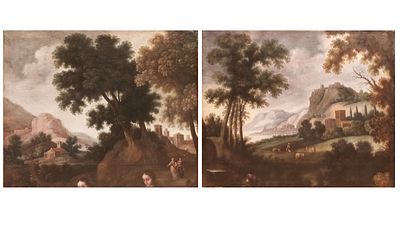 Anonymous Madrid artist, 17th century - Pair of landscapes. Pair of anonymous paintings 