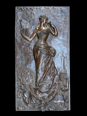 Anonymous French ca. 1890 - Female Allegories, pair. Pair of high reliefs made in bronze. French 