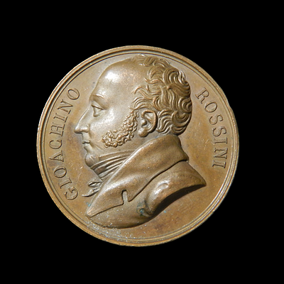 Anonymous French - Portrait of Gioachino Rossini, musical composer. Bronze; diam.: 41 mm.; 36 gr. 