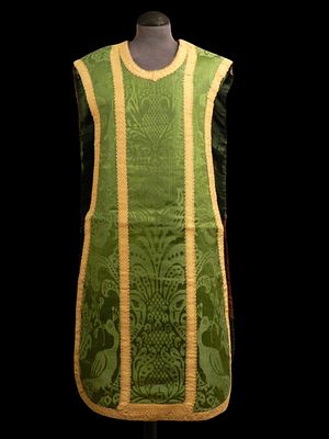 Chasuble. 19th century. 19th-century green damask chasuble