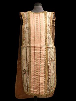 Chasuble, Spain, c. 1740–1780. Chasuble made of polychrome silk, decorated with bouquets of 