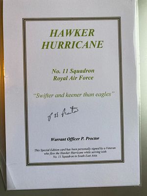 Hawker Hurricane and No. 11 Squadron RAF, Signed Commemorative Card, c. 1990s-2000s
