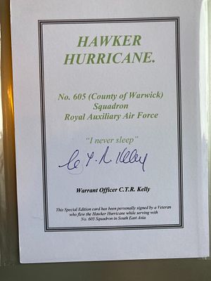 British RAF, Signed Commemorative Card, No. 605 (County of Warwick) Squadron, WWII South East Asia