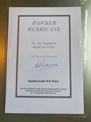 Hawker Hurricane RAF No. 261 Squadron Commemorative Card, Signed by Squadron Leader W.E. Pearce, c. 1990s-2000s