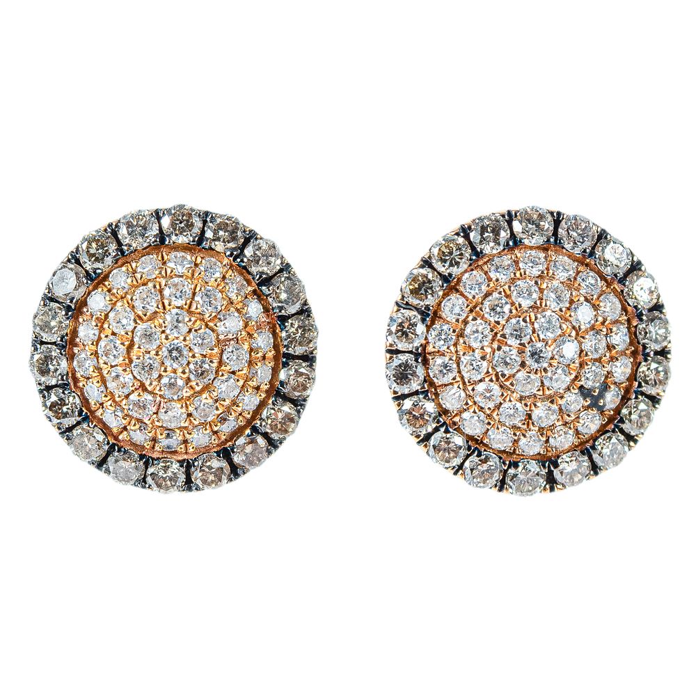 Pendientes en oro rosa y pavonado con diamantes. Pendientes en oro rosa y pavonado con centro y 