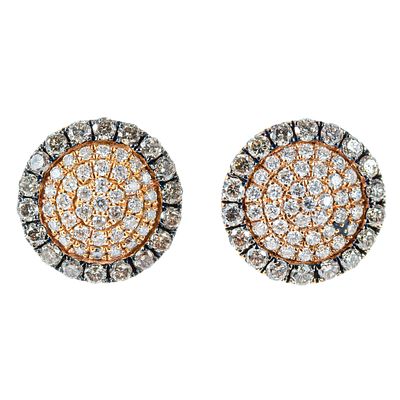 Pendientes en oro rosa y pavonado con diamantes. Pendientes en oro rosa y pavonado con centro y 