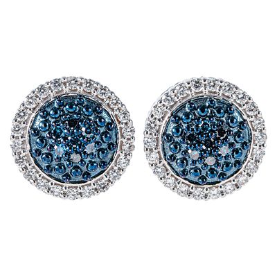 Pendientes en oro blanco con zafiros azules y diamantes. Pendientes en oro blanco con centro en 