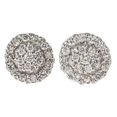 Pendientes en oro blanco con diamantes. Pendientes en oro blanco con rosetón central y orla de 