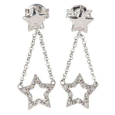 Pendientes en oro blanco con diamantes. . Pendientes en oro blanco con doble motivo diseño 