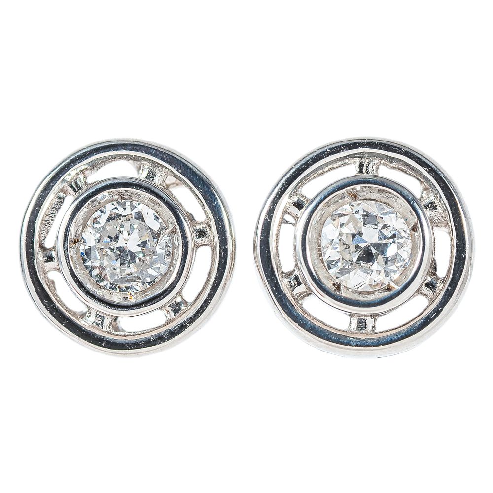 Pendientes en oro blanco con diamante. Pendientes en oro blanco con chatón de diamante talla 