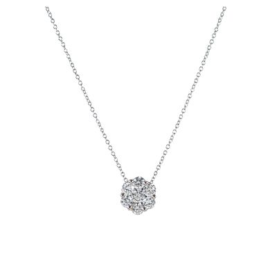 Gargantilla en oro blanco con diamantes. Gargantilla en oro blanco con rosetón de diamantes 