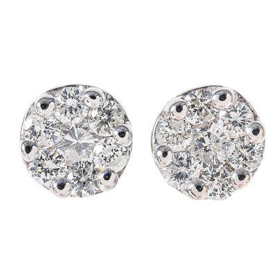 Pendientes rosetón en oro blanco con diamante. . Pendientes rosetón en oro blanco con diamantes 