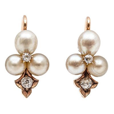 Pendientes criolla en oro rosa con diamantes y perlas de alj&oacute;far. Pendientes criolla en oro 