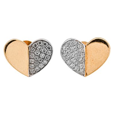 Pendientes dise&ntilde;o coraz&oacute;n en oro bicolor con diamantes. . Pendientes dise&ntilde;o coraz&oacute;n en oro 