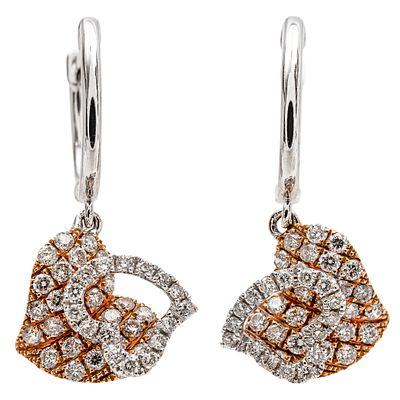 Pendientes criolla en oro bicolor con diamantes. . Pendientes criolla en oro bicolor con doble 