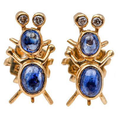 Pendientes dise&ntilde;o hormiga en oro con zafiros azules y diamantes. . Pendientes dise&ntilde;o hormiga en 