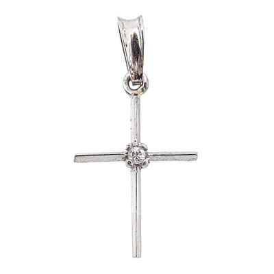 Colgante cruzado dise&ntilde;o cruz en oro blanco con diamante. Colgante dise&ntilde;o cruz en oro blanco con 