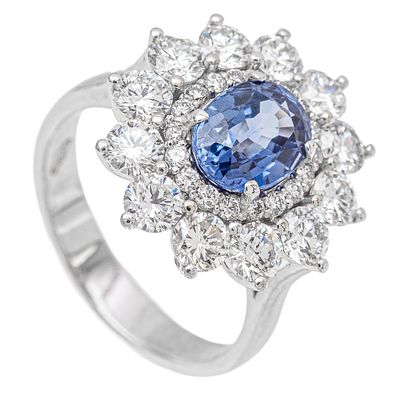Sortija roset&oacute;n en oro blanco con zafiro y diamantes. Sortija roset&oacute;n en oro blanco con zafiro 