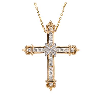 Colgante dise&ntilde;o cruz en oro con diamantes. Colgante dise&ntilde;o cruz en oro con diamantes talla 
